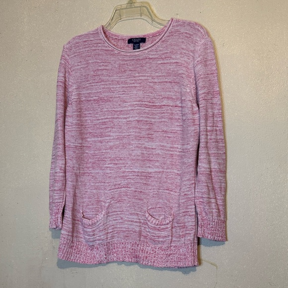 Chaps Heathered Pink Crew Neck Sweater - Picture 1 of 4
